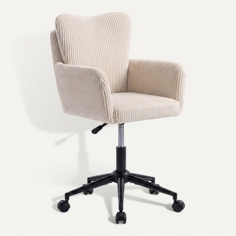 Sedia da ufficio ZACK in velluto a coste beige con cuscino girevole e rotelle regolabili in altezza (1/5)