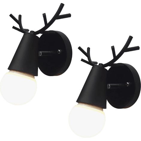 2 Stück Wandleuchte Moderne Kreativer Geweih Wandlampe E27 für Kinderzimmer, Restaurant, Flur, Treppen (Schwarz)