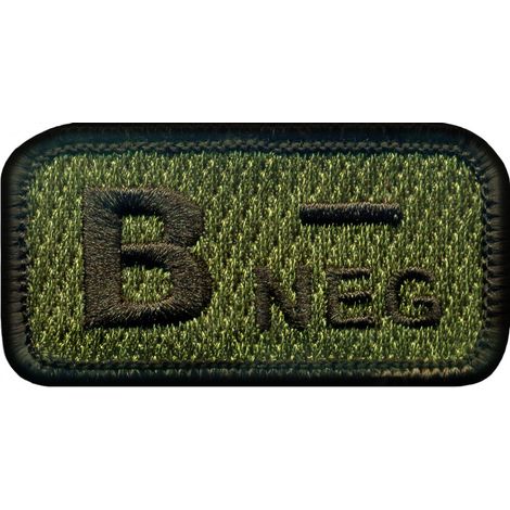 Patchion Blutgruppe B „neg“ olivgrün – Aufbügel-/Heißsiegel-Rückseite – Gestickter Aufnäher/Abzeichen/Emblem