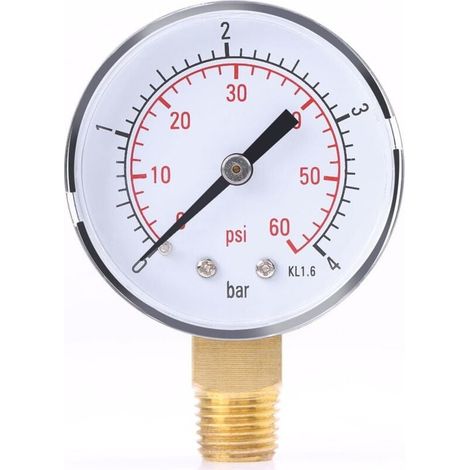 Jauge de pression pour l'huile d'air ou l'eau 0-4bar / 0-60psi NPT, 1/4"NPT Bottom Mount (1/4)