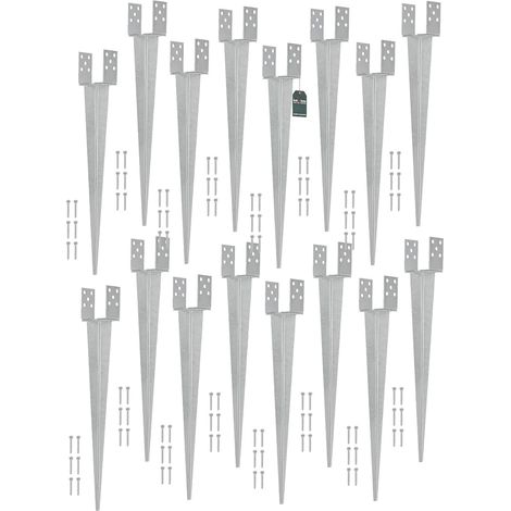 KOTARBAU® 16 Pièces Support de Poteau Réglable - 0-120 mm - Acier Galvanisé - 70 cm - Argent - Support Poteau a Enfoncer - Ancrage Balancoire - Ancre a Enfoncer - pour Poteaux Bois (1/5)