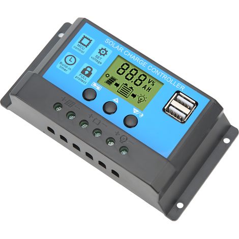 Contrôleur de charge solaire 12 V/24 V, interface USB, régulateur de charge photovoltaïque PWM, avec écran LCD, 30 A (1/5)