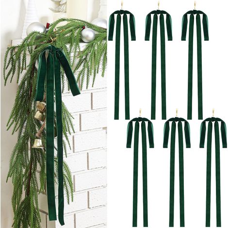 Lot de 6 nœuds de Noël en velours, décorations de Noël, nœuds en ruban pour sapin de Noël, ruban décoratif pour boîte cadeau de Noël, vert (1/5)