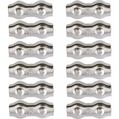 Serre-câble , Serre Cable Acier 3mm 12 Pièces Serre Câbles Duplex Pince de Câble Acier inoxydable 304 D'agrafe de Câble,Câble Poignées pour 2mm Câble Métalliques Pince À Câble Corde à Linge,C