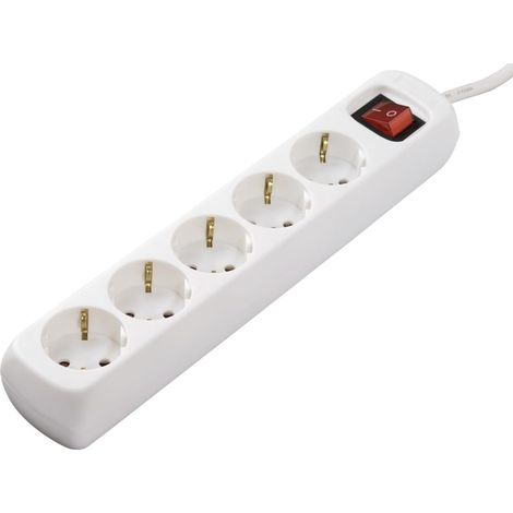 Multiprise 5 Prises 16A avec Interrupteur Rallonge multiprises 1.4m Bloc 5 Prises Type F Schuko 3500W Max Bureau PC luminaires Atelier Meuble TV Garage Blanc (1/5)