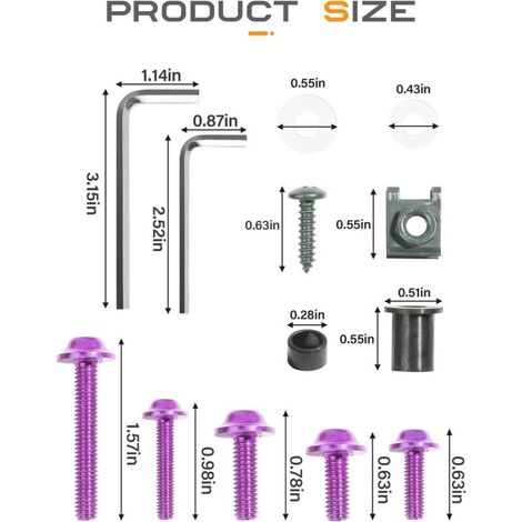 177PCS Boulons de Carénage de Moto,Vis de Pare-Brise de Moto,Boulons de Carénage, Vis de Carénage de Moto,Kit de Boulons de Carénage,pour Les Sports Motorisés Et La Course de Moto (Violet) (1/4)