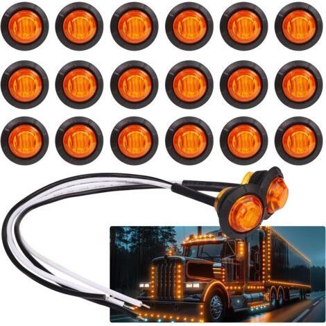 Feux de gabarit latéraux à LED 3/4 pouces, 20 pièces ambre, pour remorque, camion, camping-car, voiture, bus, fourgonnette (lot de 20) (1/4)