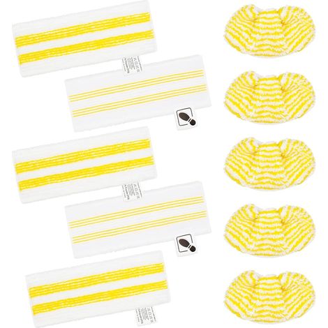 Lot de 10 Chiffons de Rechange en Microfibre Compatible avec Karcher Easyfix SC 1, SC 2, SC 3, SC 4, SC 5 Nettoyeurs Vapeur, 5 buses de sol et 5 buses manuelles en microfibre pour Kärcher