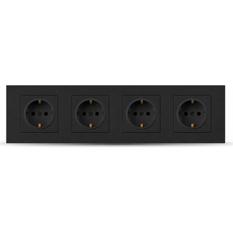 Prise allemande type F quadruple encastrable 80 mm 16A noir