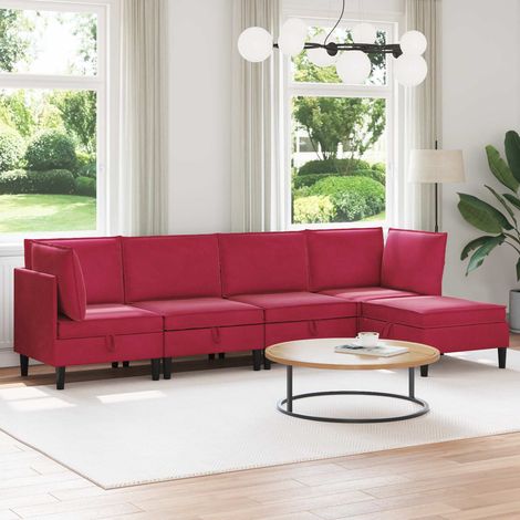 vidaXL Wohnzimmergarnitur mit Kissen mit Speicher 5 pcs Weinrot Samt (1/5)