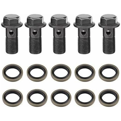 5 pcs Raccord de Frein, CREA Banjo Vis Boulon de Frein de Moto M10X1mm en Acier Inoxydable Kit de Joint d'Etanchéité pour Maître Etrier de Frein