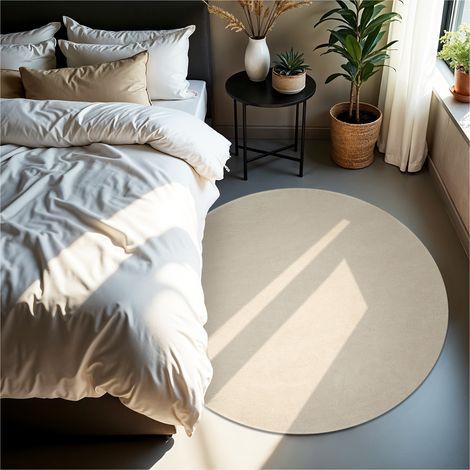 Tapis à poils ras doux hypoallergénique antidérapant Ø 120 cm beige