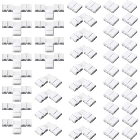 48 Pièces Connecteurs de Bandes LED 2 Broches 8 mm Connecteurs de Lumière sans Soudure en Forme de L et T Connecteurs d'Extension de Lumière d'Adaptateur LED pour 3528 2835 SMD RGB (1/5)