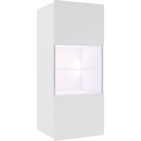 Hängevitrine mit Glasboden und Glasrahmentür in weiß Hochglanz CAIRNS-132, B/H/T ca. 45/117/32 cm (1/5)