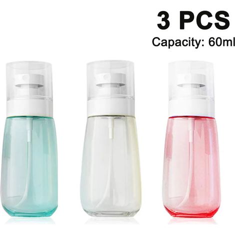 Flacon pulvérisateur transparent vide Rechargeable Brume fine Flacon de parfum Dispositif de pulvérisation en plastique pour le nettoyage cosmétique de la peau 3 pièces (60ml) (1/4)