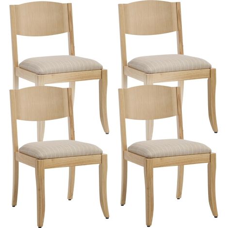 Wahson Dining Chairs Set of 4, Linen Upholstered Armless Wooden Kitchen Chairs for Dining Room, Living Room and Restaurant, Natural Wood (1/5)