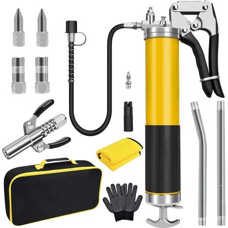 Pistola de engrase, presión de 8000 PSI, kit completo de accesorios, kit de pistola de engrase (1/2)