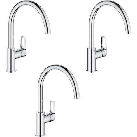 GROHE Lot de 3 Mitigeurs cuisine Bauloop Bec haut chrome