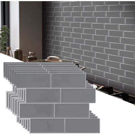Tiles Peel and Stick Backsplash 3D Self Adhesive Wall Tile Brick for Kitchen Bathroom 10-Sheets 10 Gris (1/5)