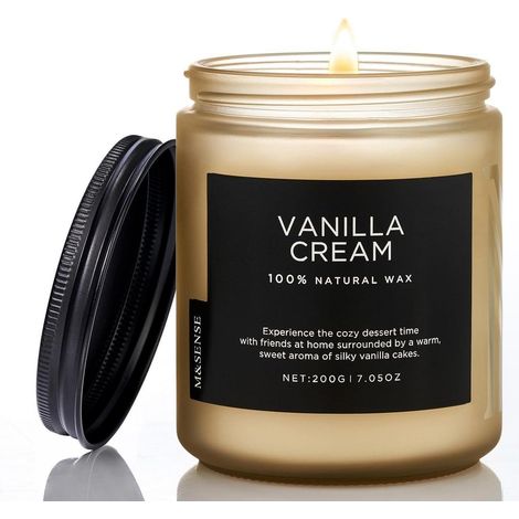 Duftkerze im Glas Vanillecreme 200g Sojawachs 50h Brenndauer Natürliche Aromatherapie
