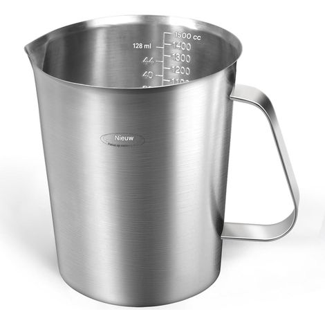 Tasse à mesurer avec bec verseur - Tasses à mesurer - Mesure 3 en 1 et large bec verseur - Capacité 1500 ml - Pour les cuisines professionnelles et un usage domestique - Argent (1/5)