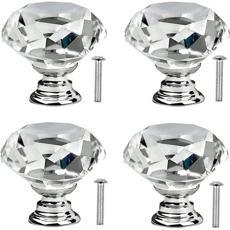 4 Pcs Poignée Bouton de Porte Placard Meuble Tiroir Diamant de Verre Cristal Boutons de tiroir en cristal avec vis pour commode de cuisinepoignées de porte en verre de cuisine 30mm (1/5)