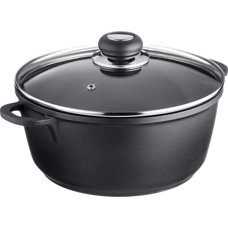 Krüger Karl, Pentola in Alluminio pressofuso Delta con Coperchio in Vetro, Nero (Schwarz), 24 cm (1/3)