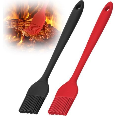 2-Piece Kitchen Brush Set, BPA-Free Silicone Kitchen Brush, Non-Stick Pastry Brush, Heat Resistant Food Brush for Pastry, BBQ, Cooking & Grilling (Red + Black) (1/5)