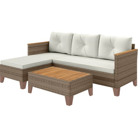 Gartenmöbelset aus PE-Rattan mit 2-Sitzer-Sofa, Sonnenliege und Couchtisch, Creme