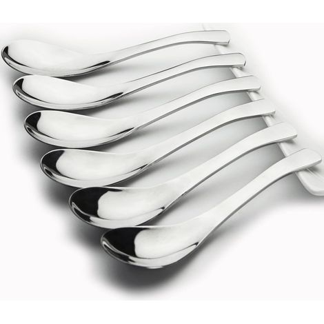 Edelstahllöffel – 6er-Set Suppen- und Dessertlöffel, 15,5 cm – Silbernes Geschirr mit hochglanzpolierter Oberfläche (1/5)