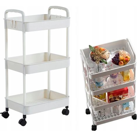 Scaffale su ruote, cucina mobile, carrello TBR, scaffale, bagno bianco popeline (1/4)