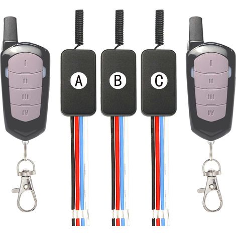 Interrupteur à Distance Sans Fil DC12V,3 Voies 3 Canaux DC 5V/12V/24V/30V/3A Mini Relais Interrupteur Sans Fil Télécommande pour Bandes lumineuses, Serrures de Porte (1/5)