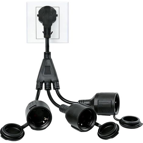 Rallonge d'alimentation avec 3 Prises, 3 en 1 Rallonge Electrique,IP44 Protection pour Intérieur et Extérieur, 250V/16A/4000W,Adaptateur de Prise avec sécurité Enfants pour Maison, Bureau,Noir