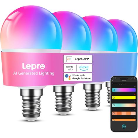 IA Ampoule Connectée E14, Concepteur d'Éclairage IA Personnalisé, Compatible avec et , G45 WiFi et Bluetooth, Multicouleurs RGBCCT, Contrôle Vocal, Music Sync (1/5)