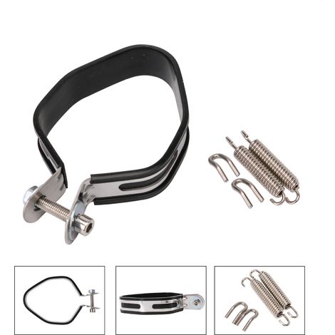 Collier de fixation pour pot d'échappement de moto - Support d'échappement en acier inoxydable - Avec coussinet en caoutchouc + 2 ressorts de suspension, anneau de fixation universel pour échappement (1/4)