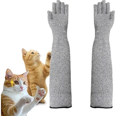 Manches de soins pour animaux ultra-flexibles : gants en Kevlar de 15,7 pouces résistants aux griffures, adaptés au toilettage des chats, à la coupe des griffes et à la protection des bras. (1/5)