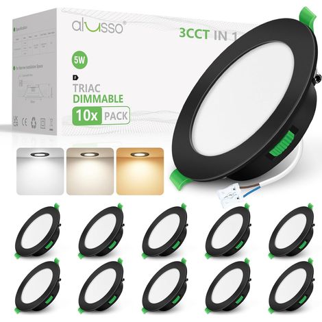 Spot LED Encastrable Extra Plat, 5W 440LM Dimmable IP44 LED Spot Etanche Salle de bain, 3CCT Blanc Chaud 3000K Blanc Neutre 4000K Blanc Froid 6500K, Trou Φ68-78mm, Lot de 10 (1/5)