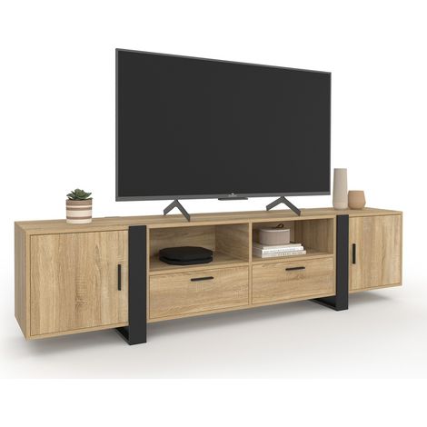 TV-Möbel 200 cm PHOENIX 2 Türen 2 Schubladen Holz und Schwarz