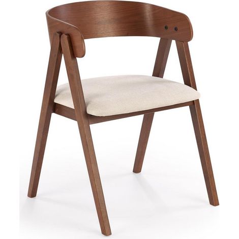 Chaise design en tissu beige avec piètement en bois massif Clavel (1/5)