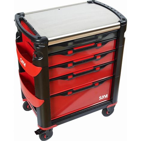 SAM OUTILLAGE Carrello a 5 cassetti ad alta capacità, rosso, con piano in acciaio inox - 415H