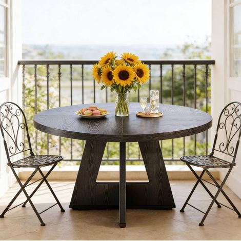 Runder Esstisch 120 cm Schwarz für 4 Personen Bauernhaus OKMYHOME (1/5)