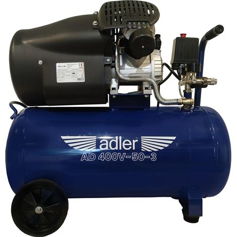 Adler Kompressor 50L AD400V-50-3 230V V2, professionelles Werkzeug für die Druckluft- und Industriewartung, kompaktes Design, optimaler Druck, Hochleistungsmotor, Farbe metallic.