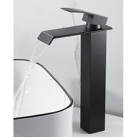Robinet de salle de bain noir, mitigeur de lavabo haut, design moderne et créatif, robinet de lavabo monotrou, laiton pur, noir mat