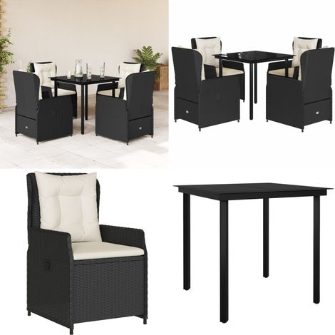 5-tlg. Garten-Essgruppe mit Kissen Schwarz Poly Rattan - Gartenstuhl - Gartentisch (1/5)