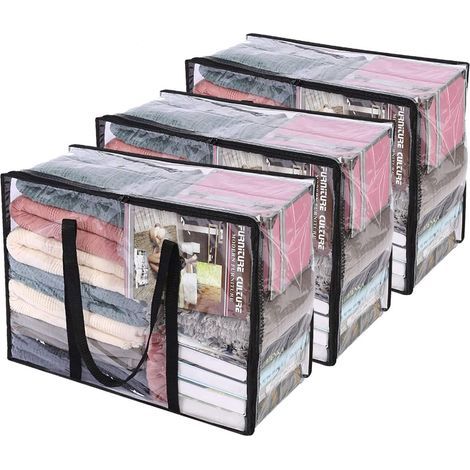Organisateur de vêtements avec poignées renforcées, 21,6 x 15,7 x 10 pouces, organisateur de couette avec fermetures éclair robustes, paquet de 3 (1/5)