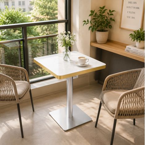 Tavolo da pranzo quadrato 60 x 60 cm effetto marmo, struttura in metallo, bianco HAVRYA (1/5)