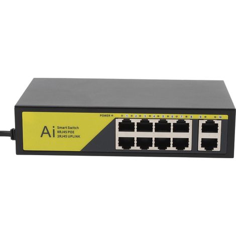 Switch PoE IA, 8 ports PoE et 2 liaisons montantes, haut débit 100 Mbps, alimentation 120 W, boîtier métallique, extension réseau Ethernet jusqu'à 250 m. (1/5)