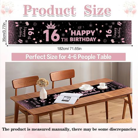 Chemin de table pour 16e anniversaire - Nappe en lin noir et doré (1/5)