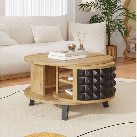 Mesa de centro 85.2x80x45.2 cm natural en tablero de partículas con almacenaje giratorio (1/5)