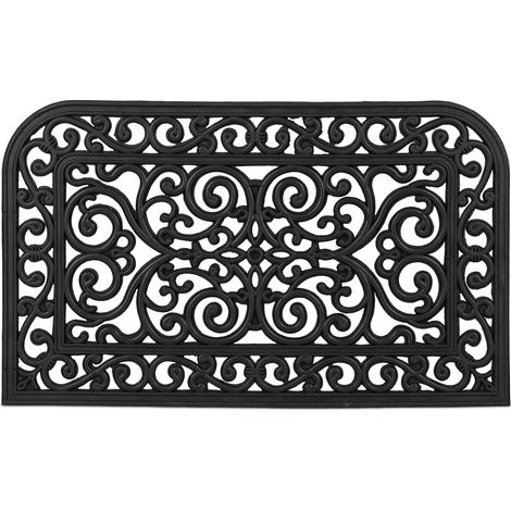 Paillasson Caoutchouc, 45x75 cm, antidérapant, résistant, caillebotis extérieur, Tapis entrée, Ornements, Noir (1/5)